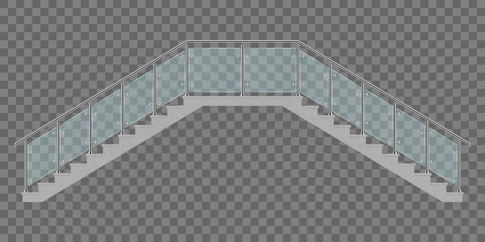 Two sided stairs with glass railing isolated vector