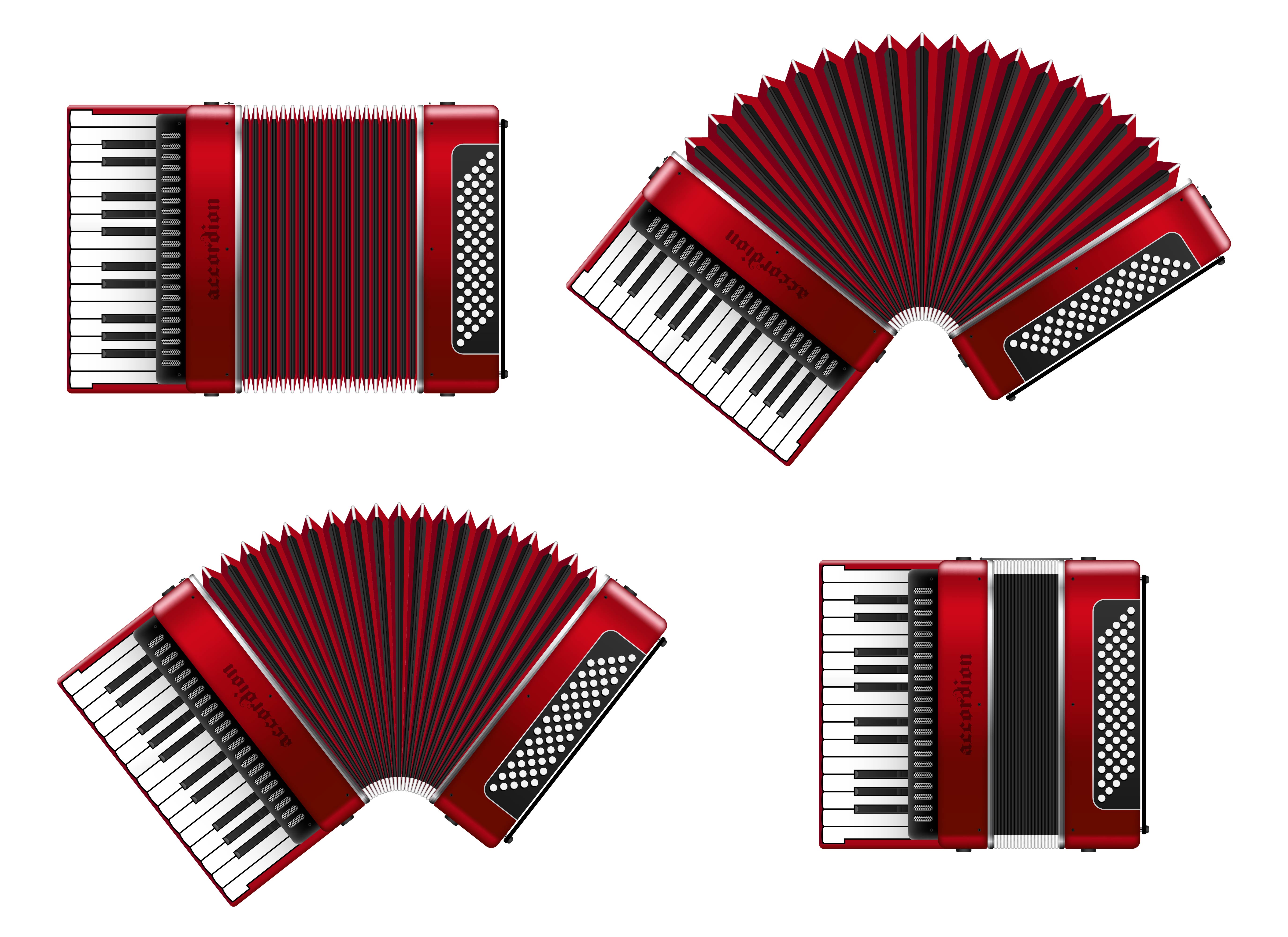 Four realistic accordions isolated 1266193 Vector Art at Vecteezy