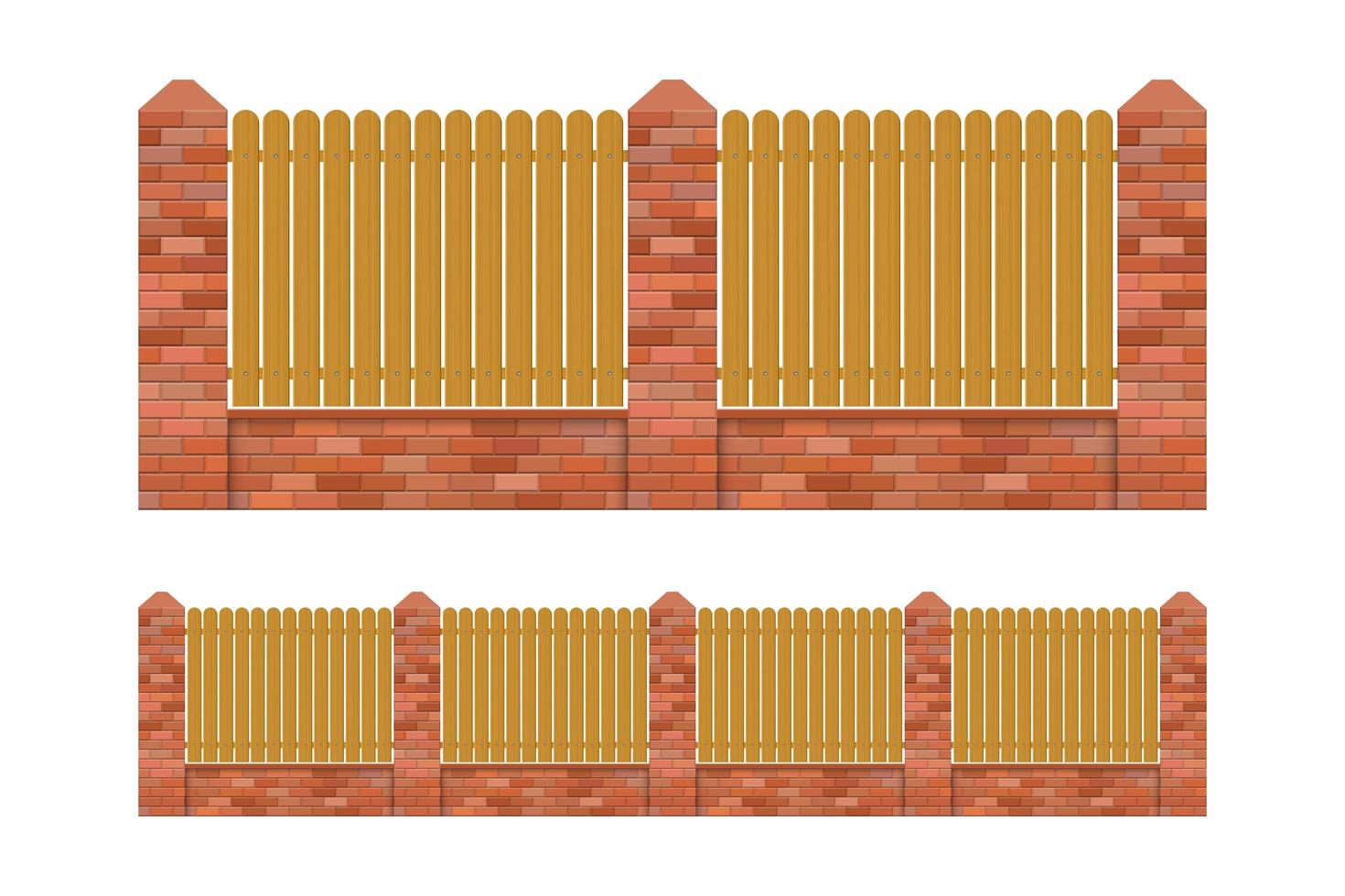 Brick and wood fence isolated vector