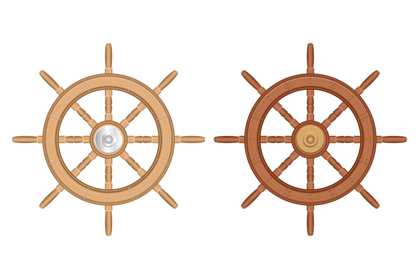 Conjunto de ruedas de barco de madera aislado vector