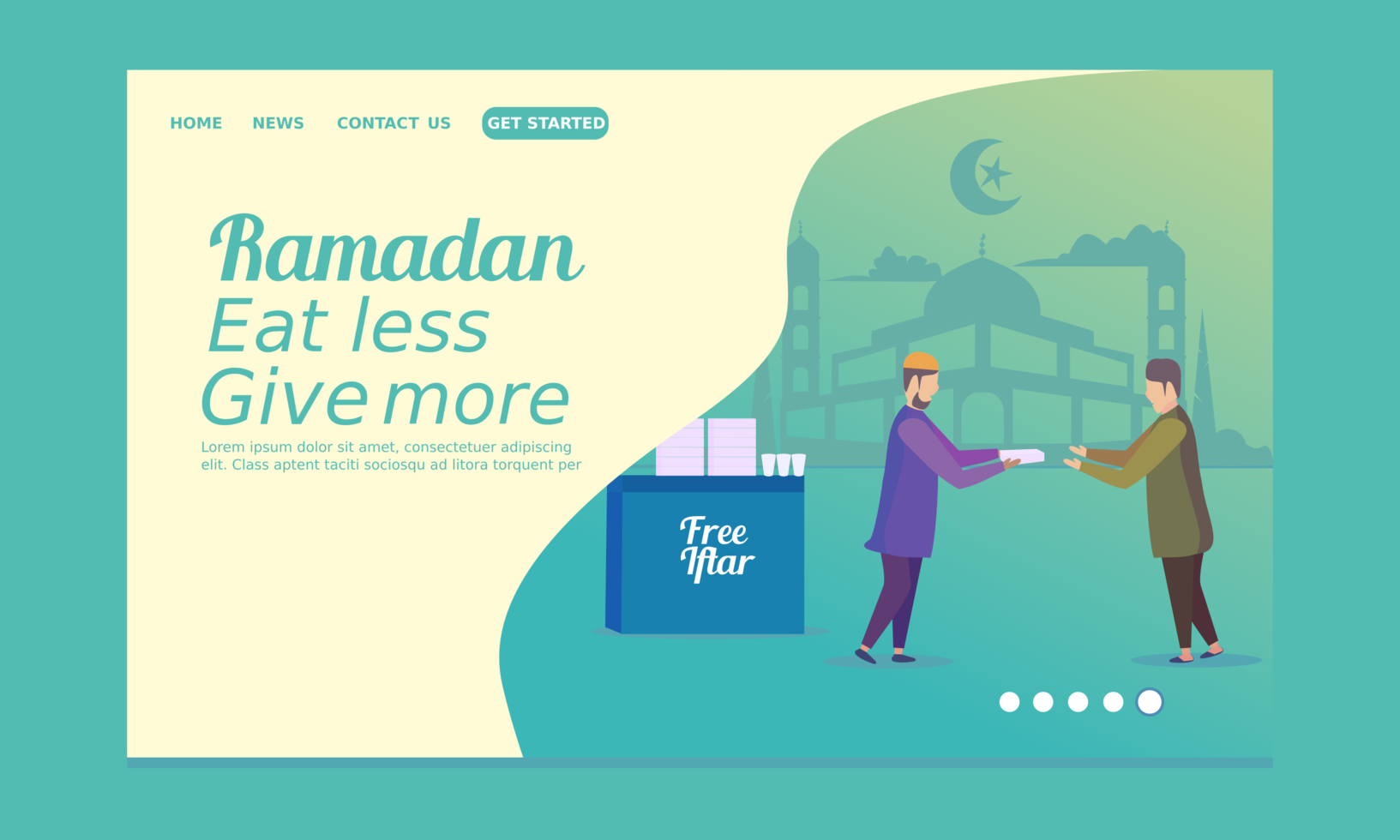 Ramadan Landing Page with Man Giving Food vector