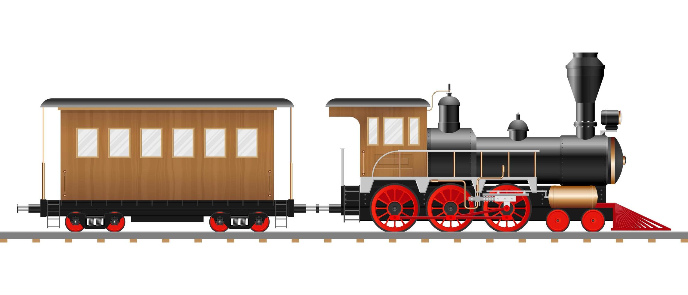 Vintage steam locomotive and wagon  vector