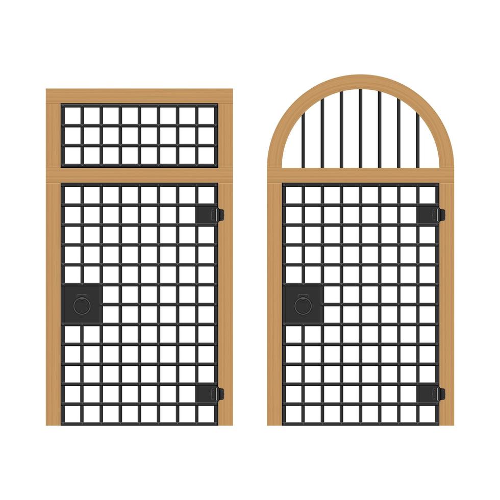 conjunto de puertas antiguas con barras de acero vector