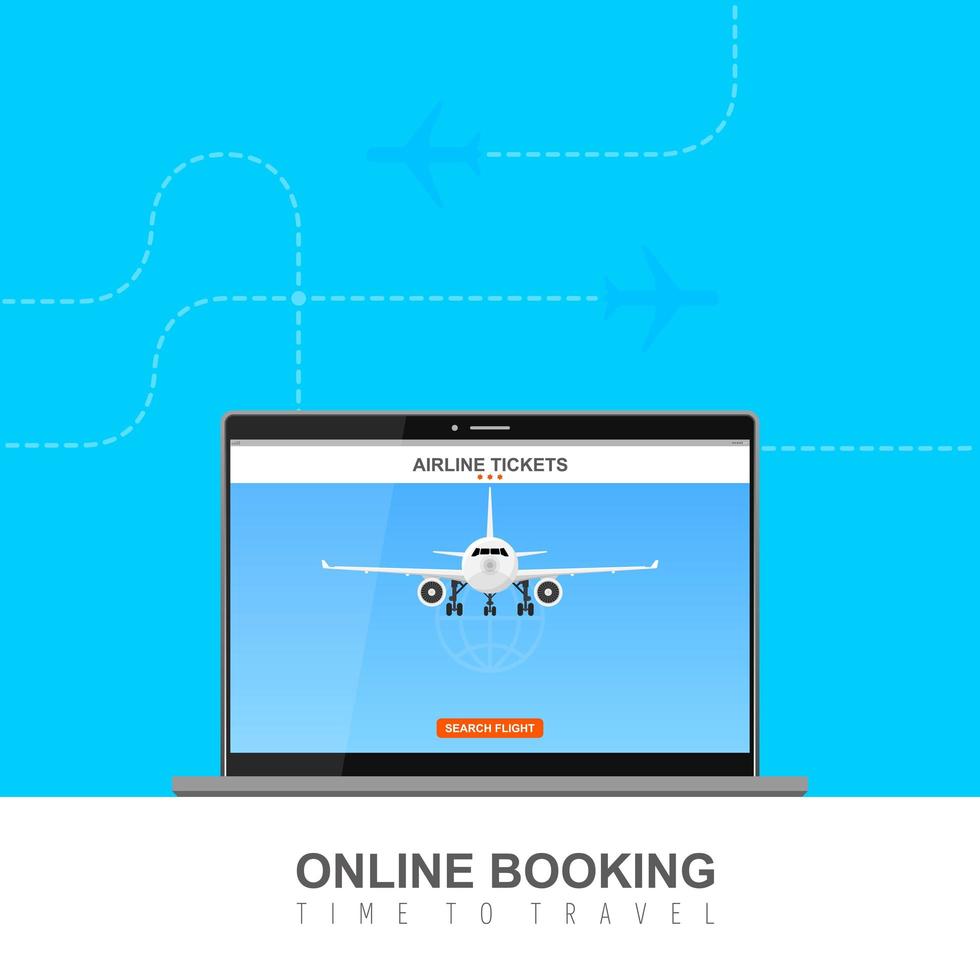 Online flight booking on laptop screen  vector