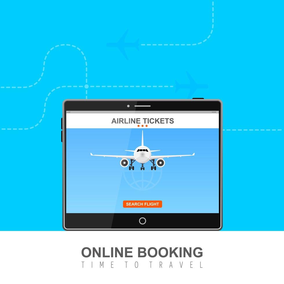 Online flight booking on screen vector
