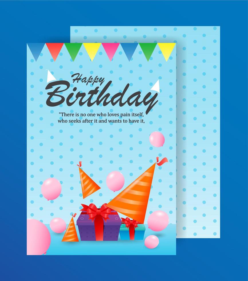 Birthday greeting card with gift and party hats vector