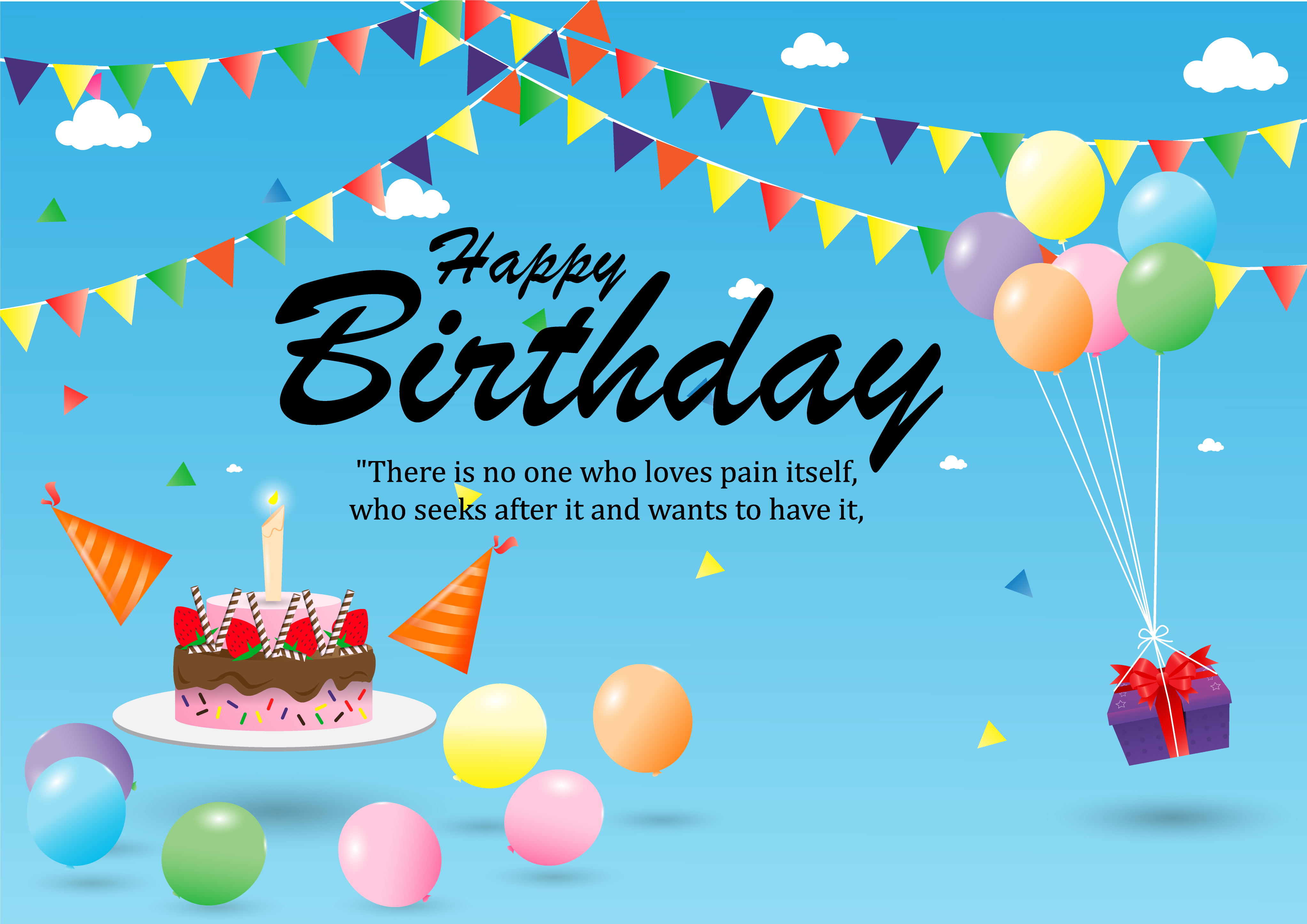 happy-birthday-poster-with-cake-gift-and-decorations-1266254-vector