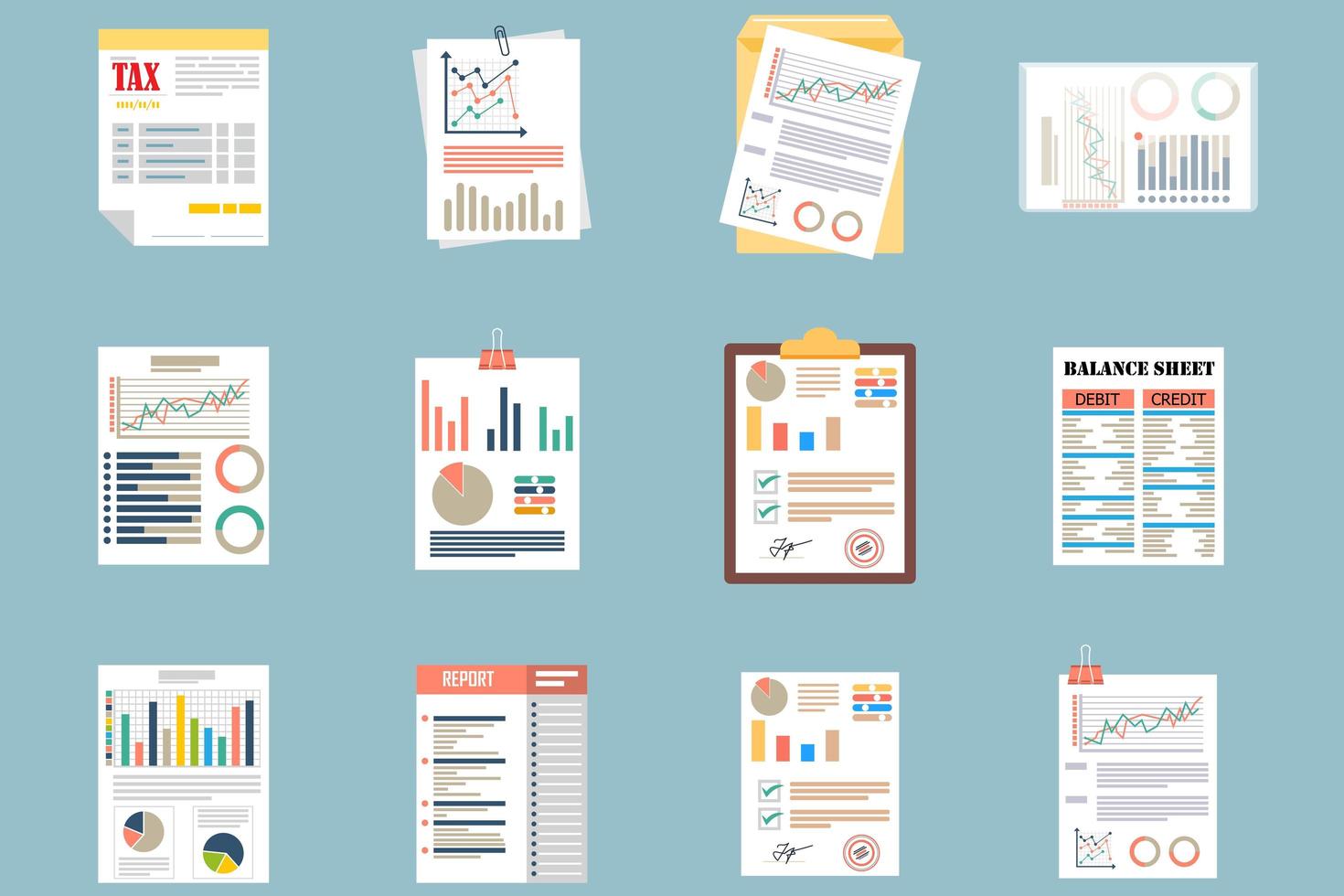 documentos de oficina en diseño plano vector