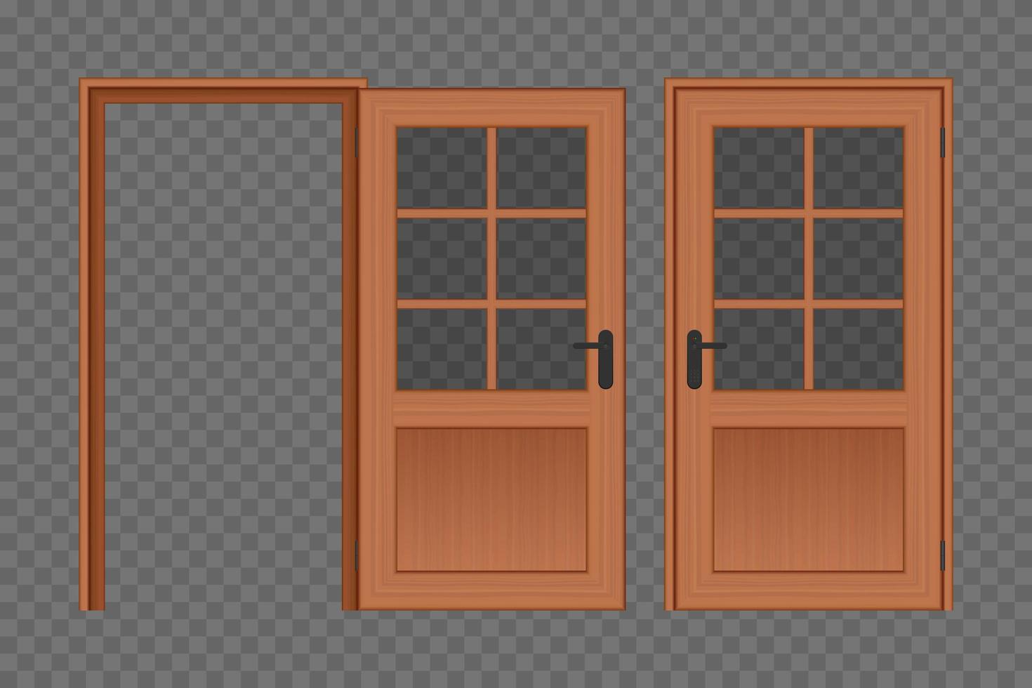 Opened and closed wooden door vector