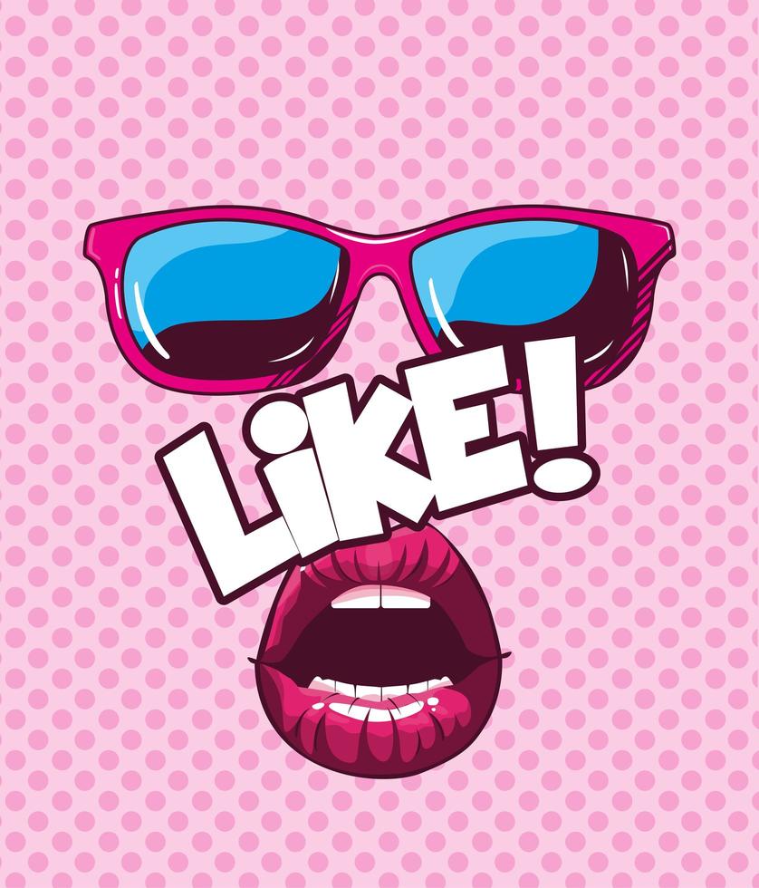 Female lips and sunglasses pop art style  vector