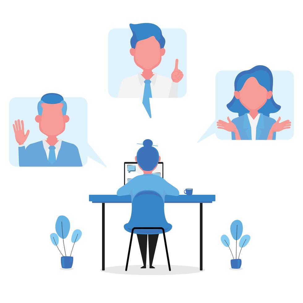 Online business meeting for social distancing practice vector