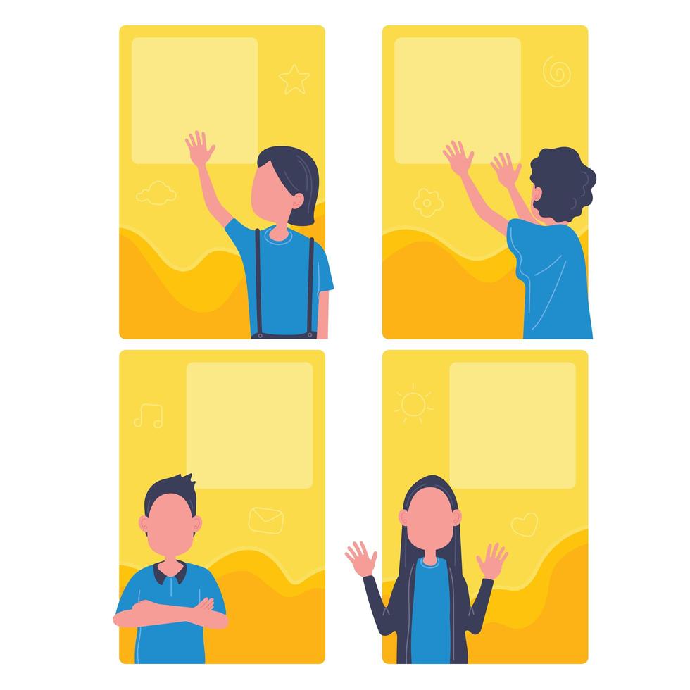 Four yellow picture frames with people in blue vector