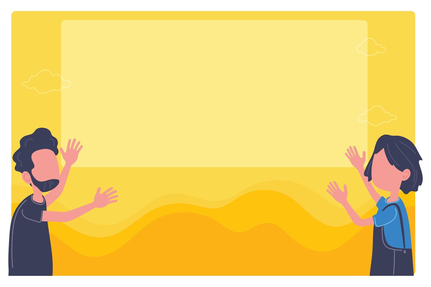 Blank yellow picture frame with people pointing vector