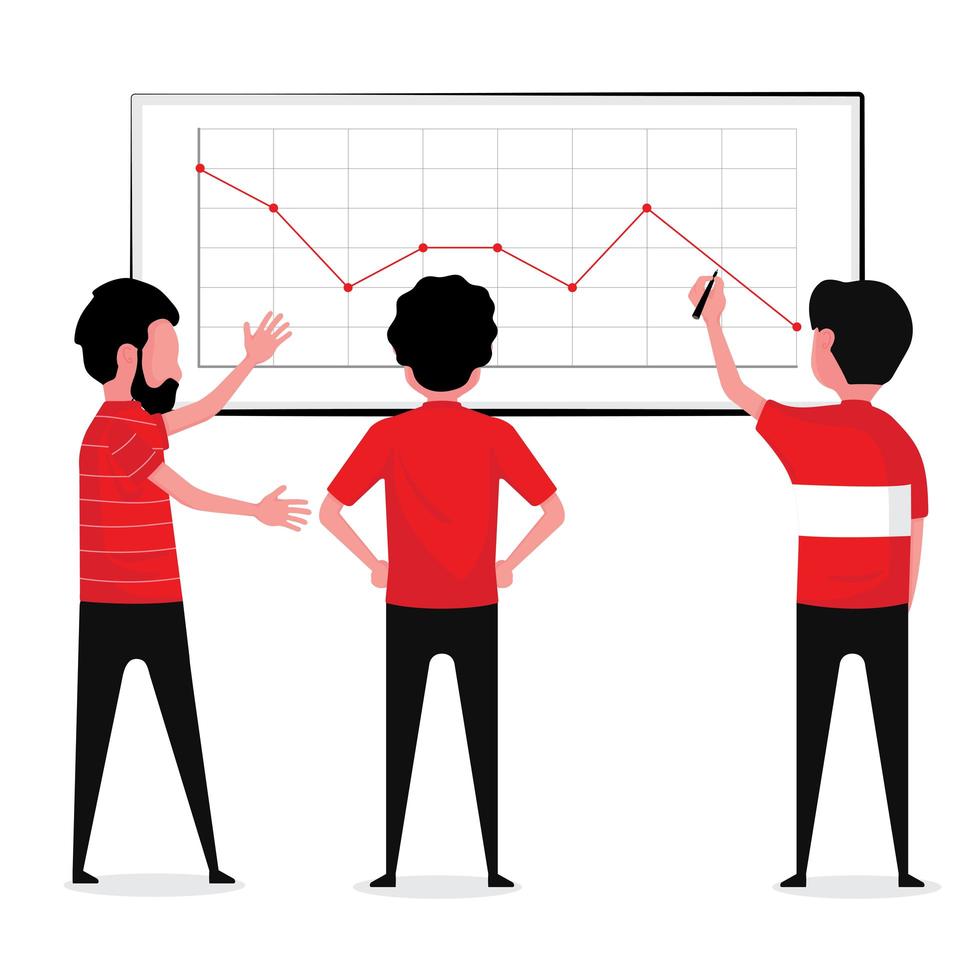 Three business men looking at graph vector