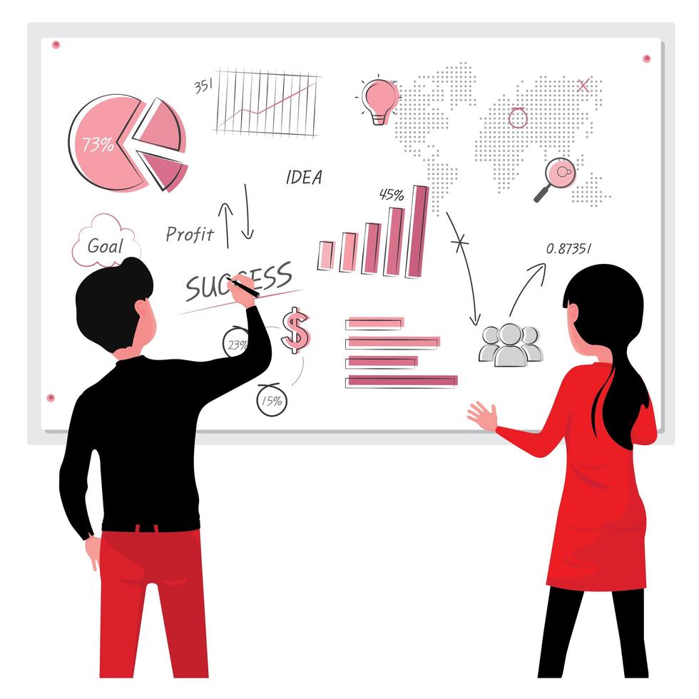 Business man and woman working on graph vector