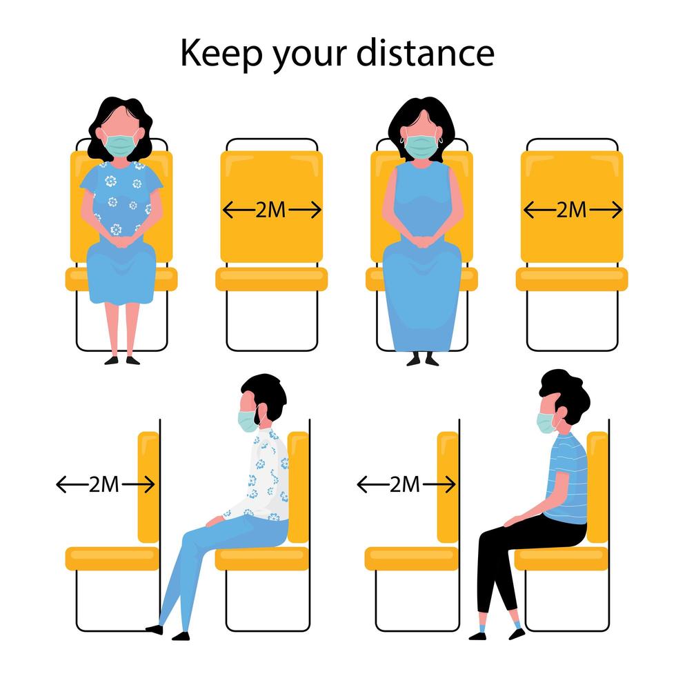 distanciamiento social mientras viaja en autobús o tren vector