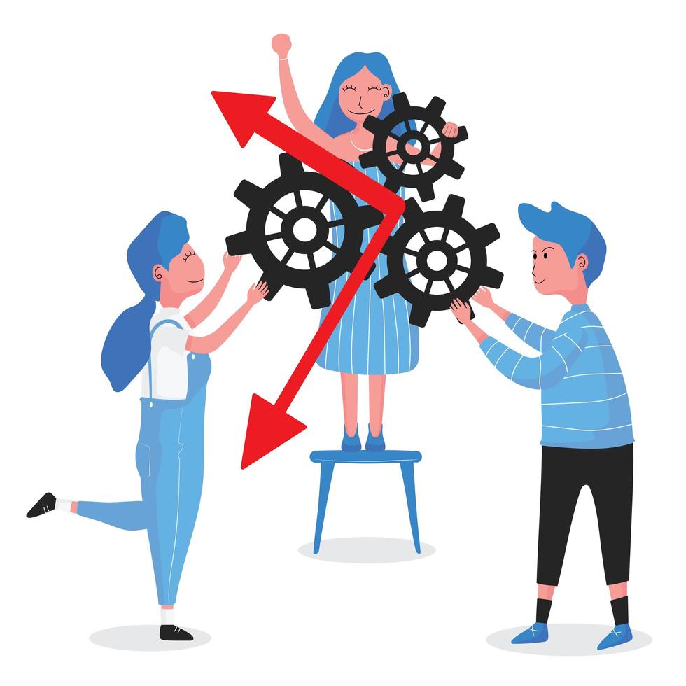 People helping each other holding gears to achieve success vector