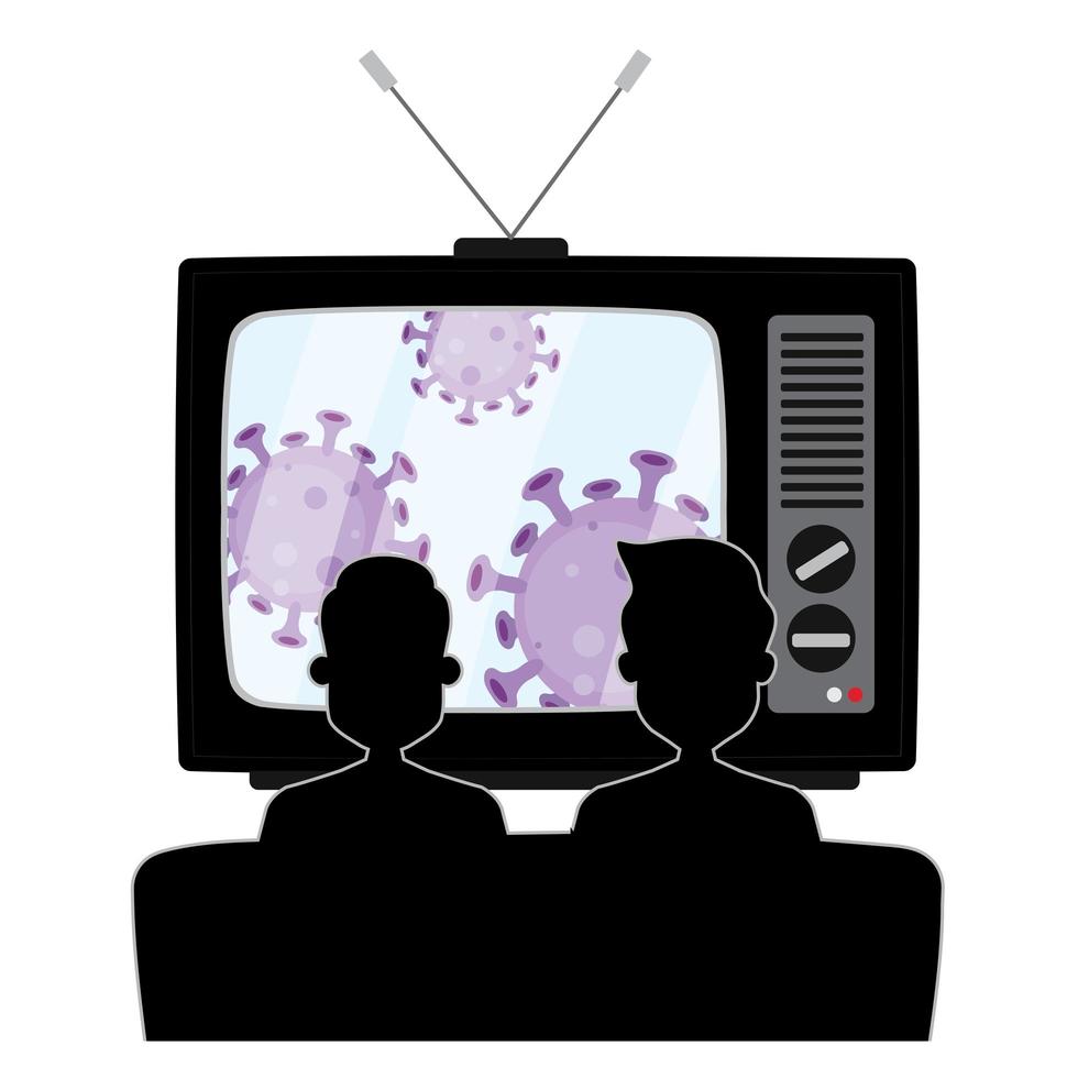 2 boys sitting on sofa and watching virus news vector