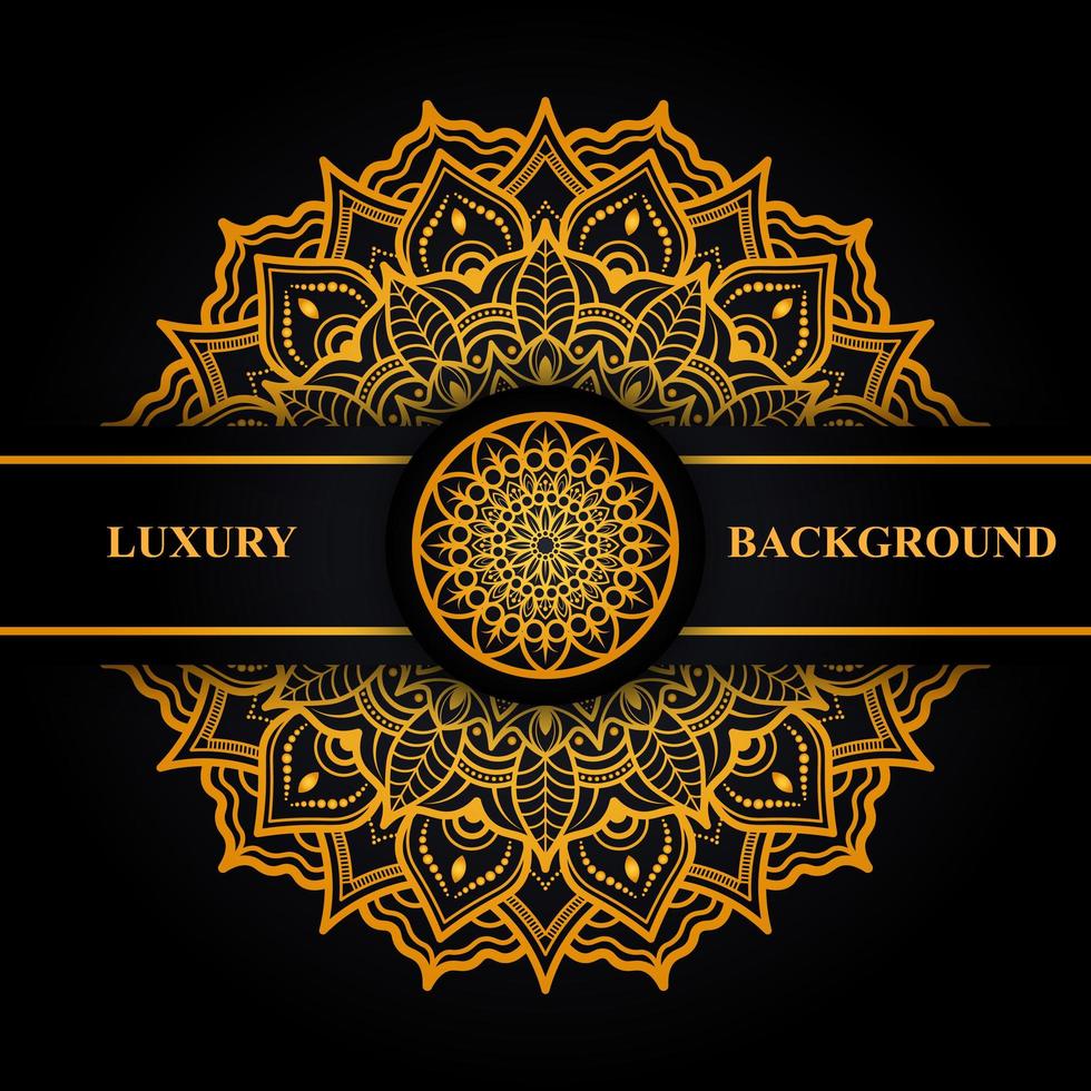 Luxury gold and black mandala card with black strip vector