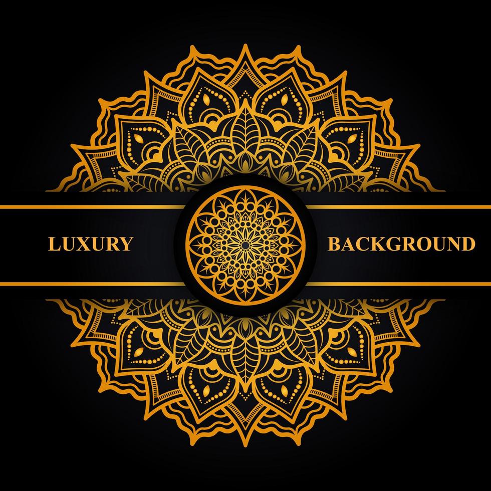 Luxury gold and black mandala card with black strip vector