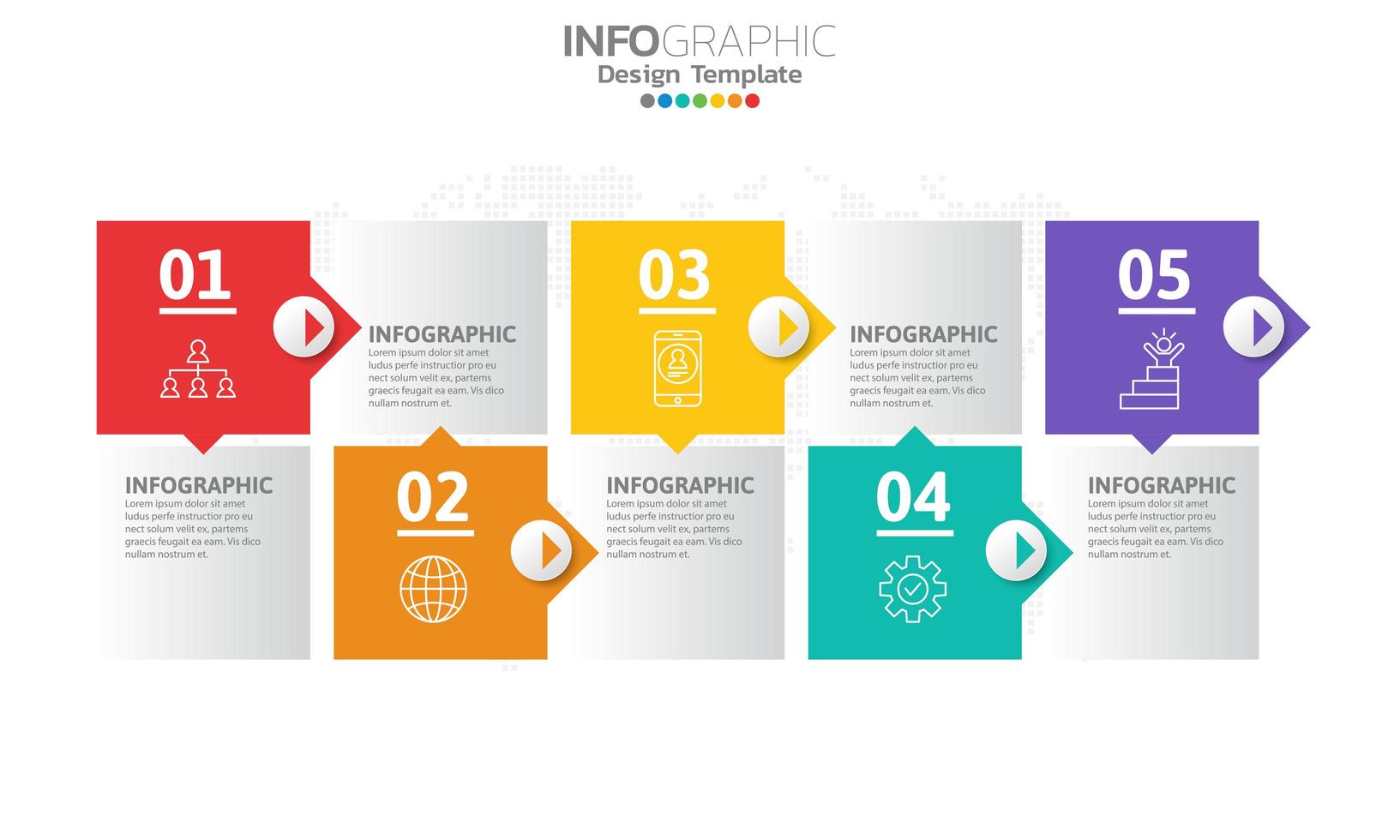 Timeline infographic with colorful squares and arrows vector