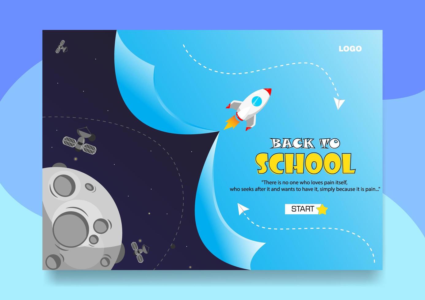 cartel de regreso a la escuela con temática espacial o página de destino vector
