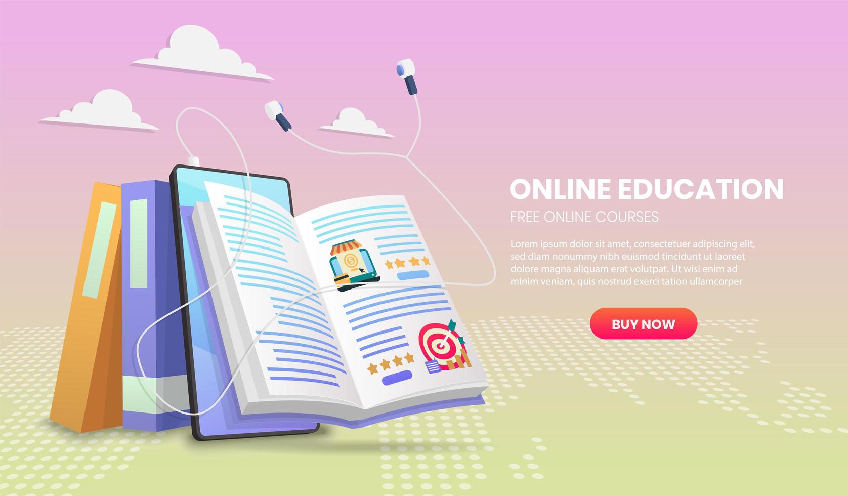 E-learning banner with headphones and open book vector