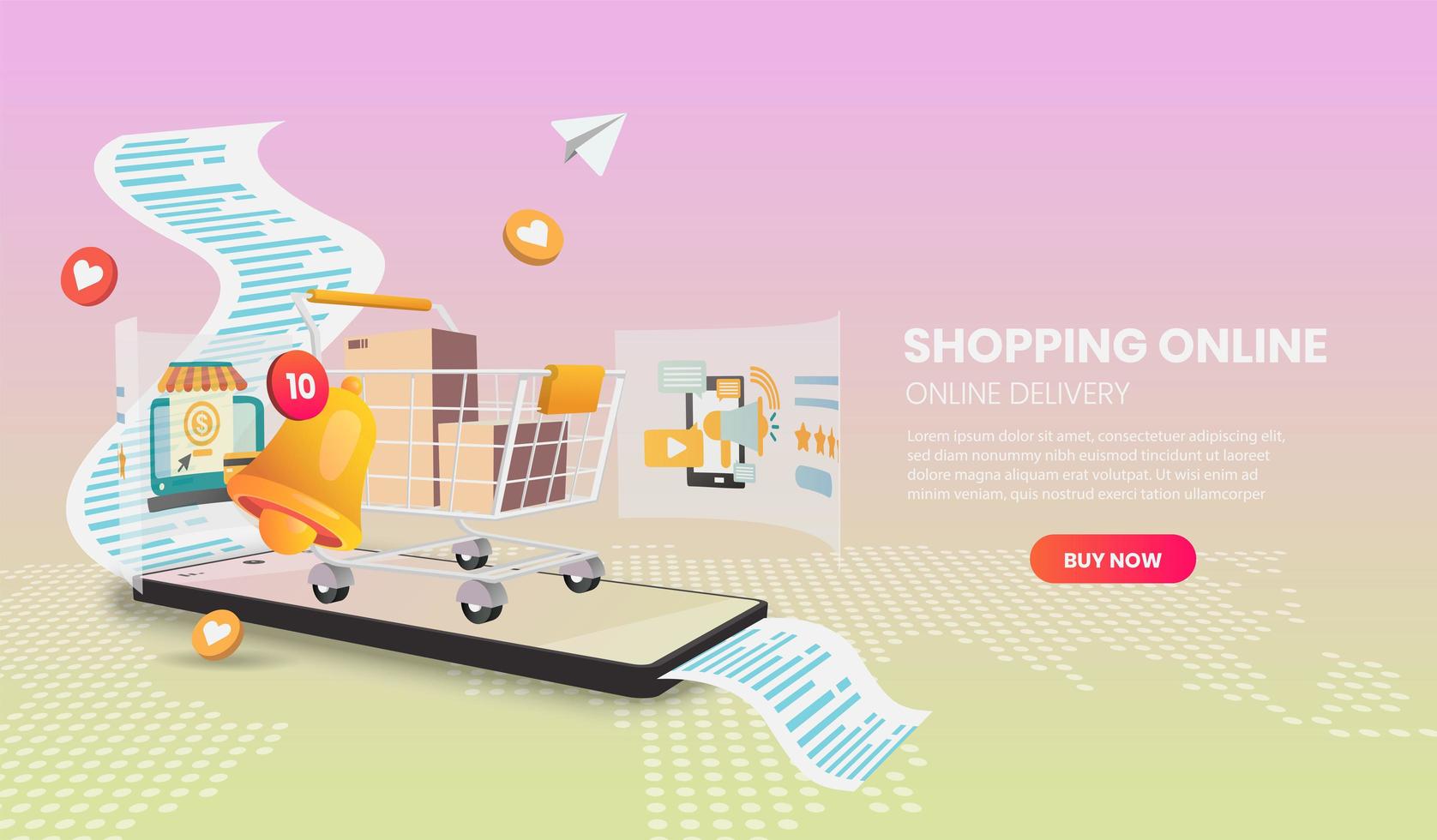 Online shopping cart web template vector