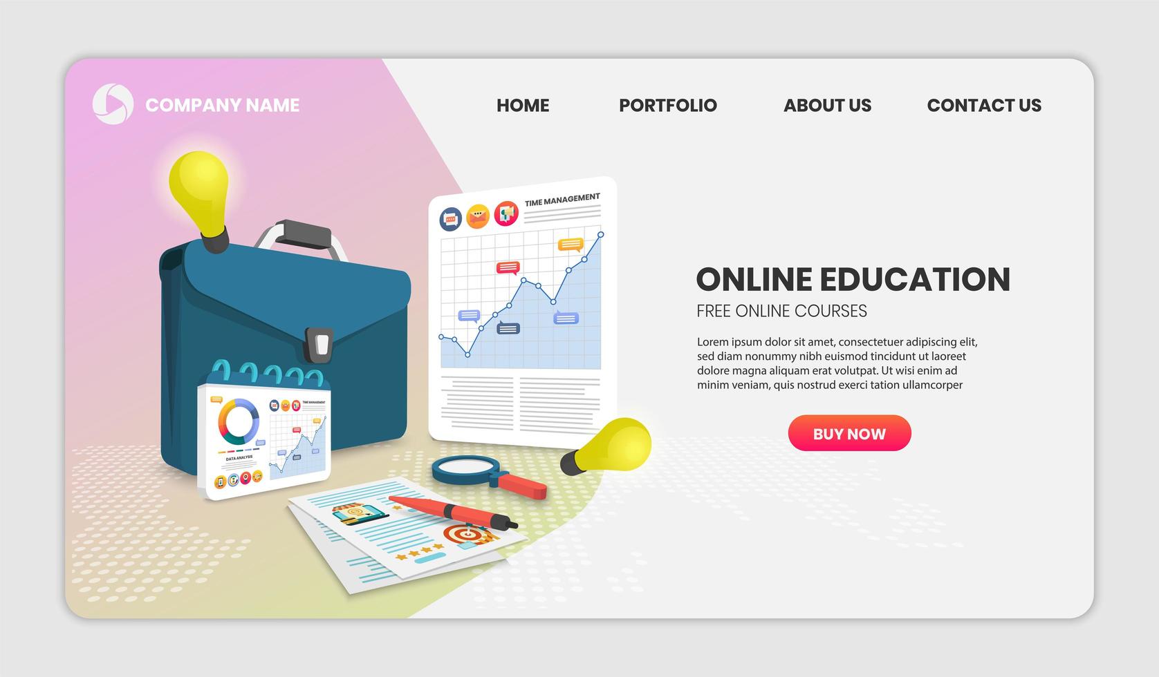 Online education concept with documents and briefcase vector