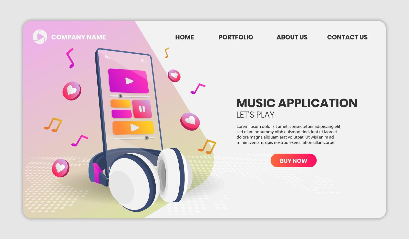 plantilla web de aplicación de teléfono de música vector