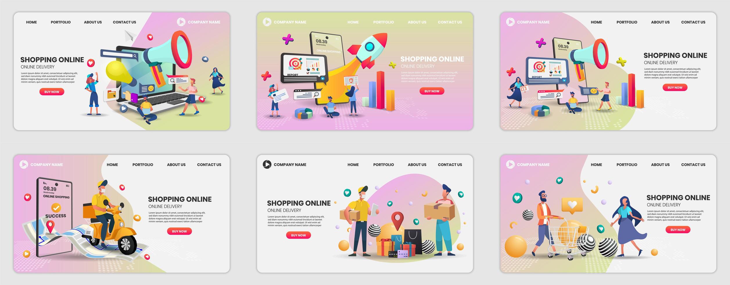 Set of mobile shopping, order and delivery website templates vector