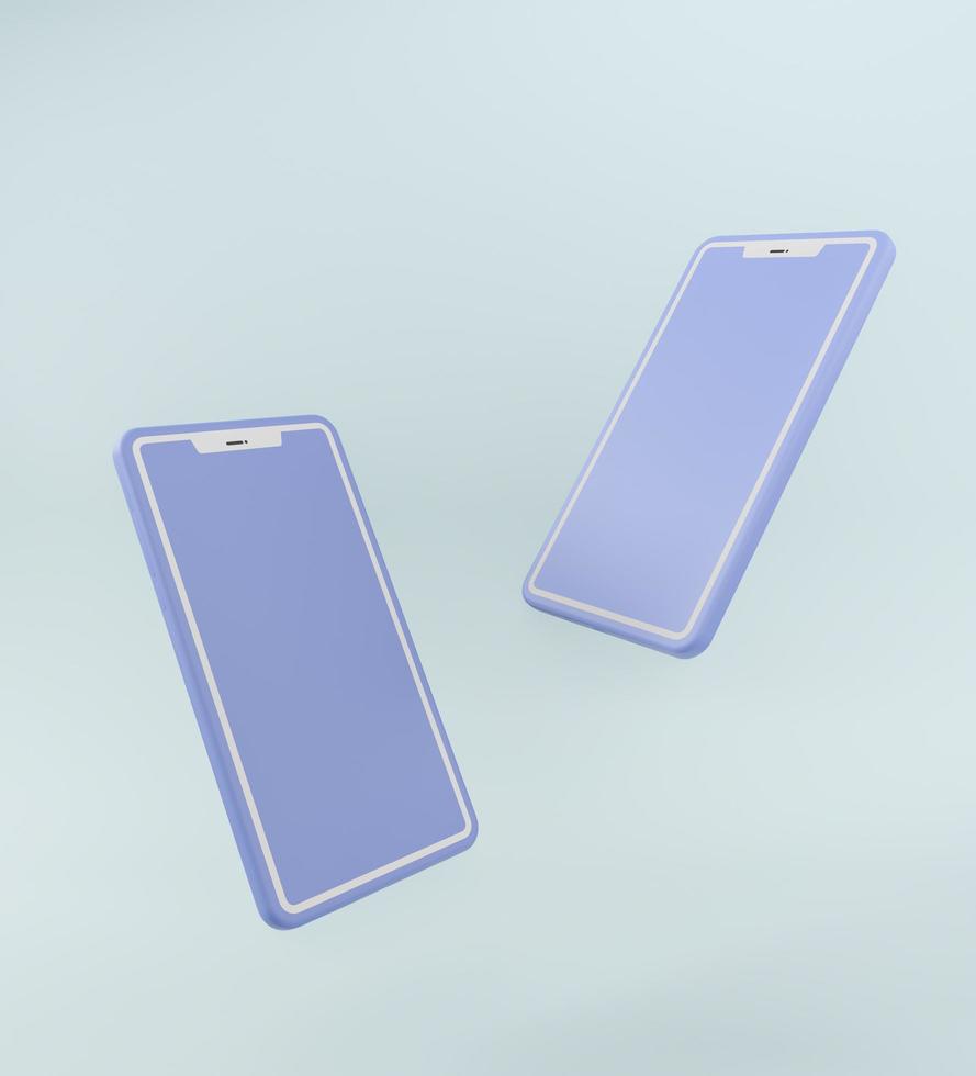 Smartphones azul pastel en representación 3d foto