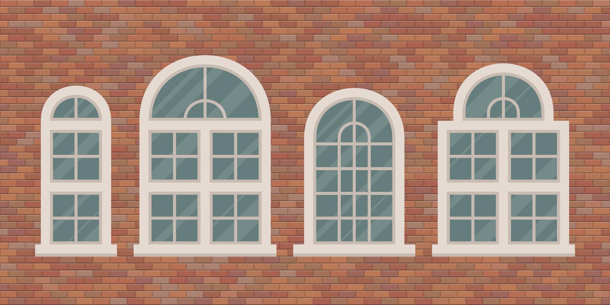 Retro windows on brick wall  vector