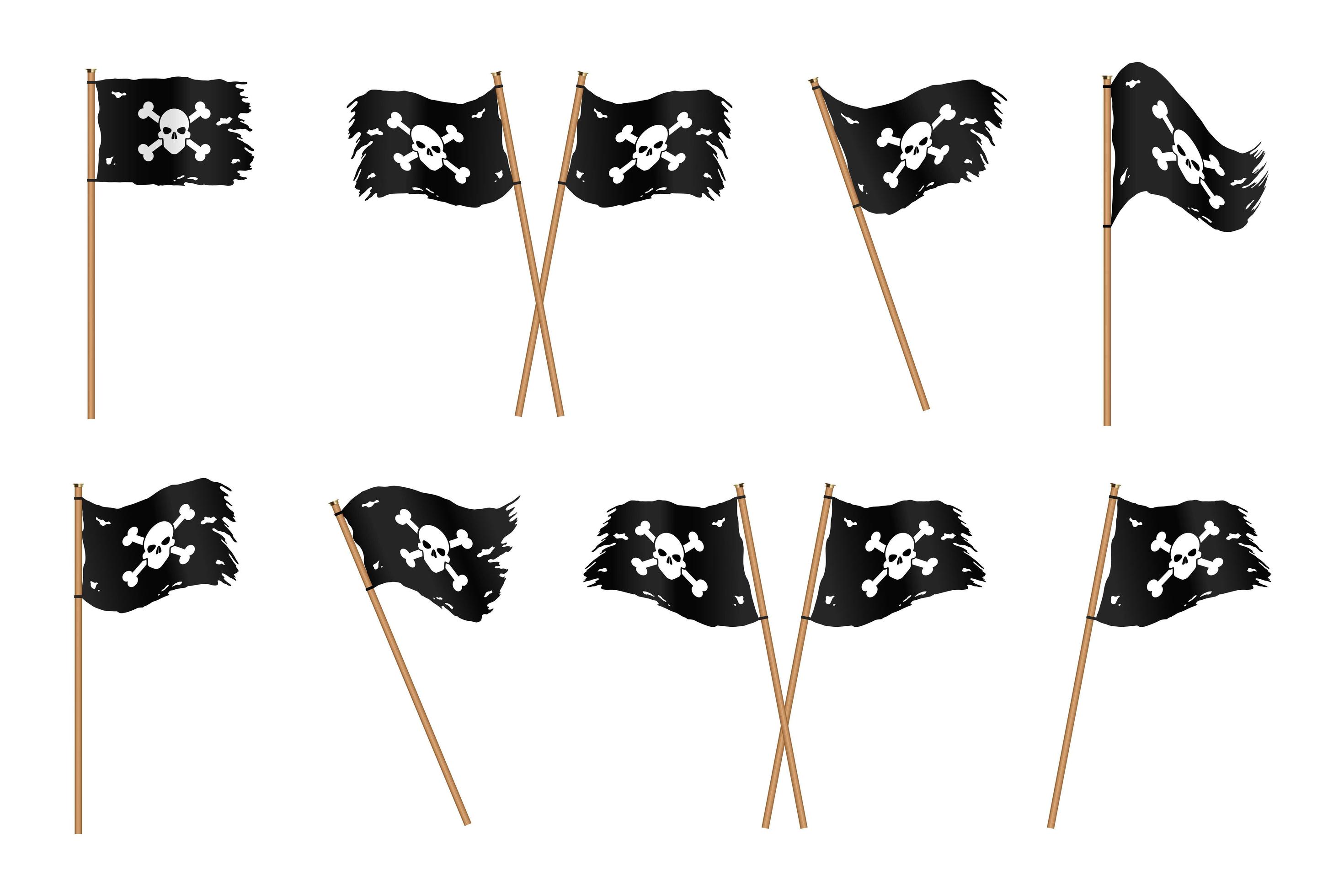 Ragged black pirate flags with skull and crossbones 1266853 Vector Art