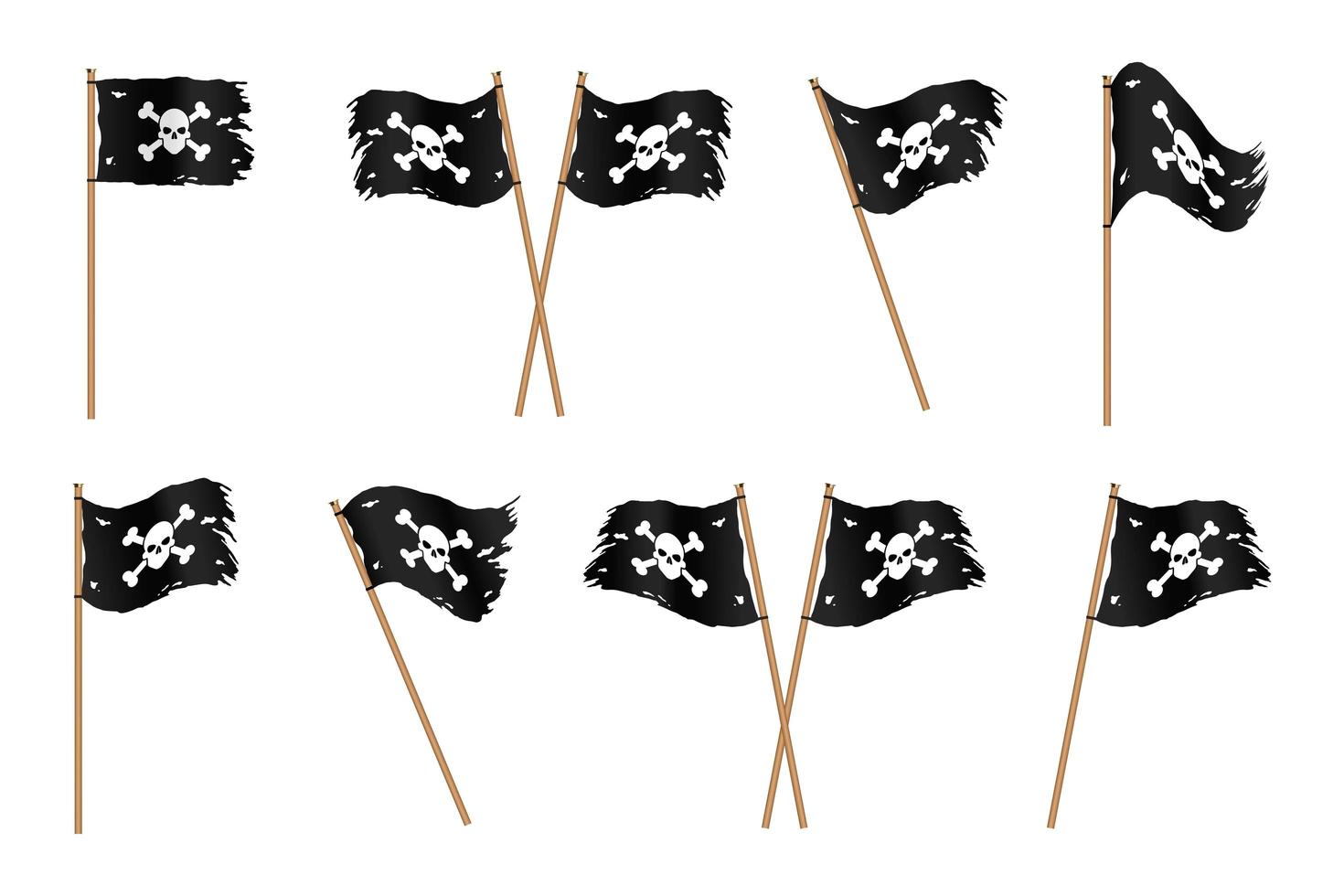 Ragged black pirate flags with skull and crossbones vector