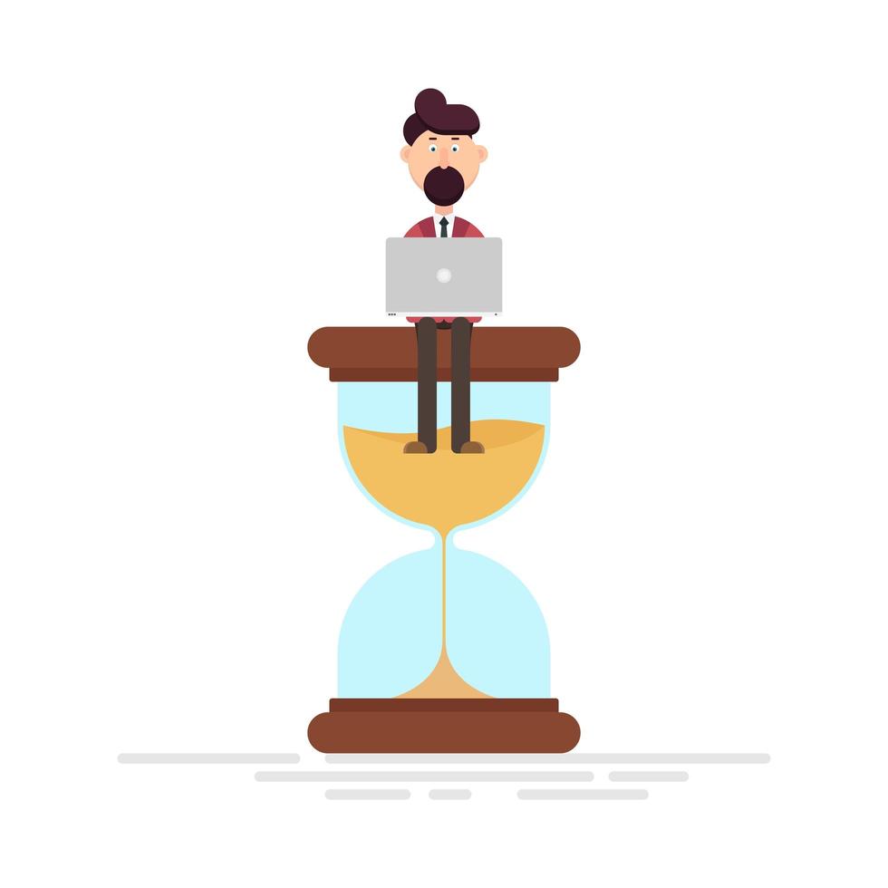 Man worker sitting on an hourglass  vector