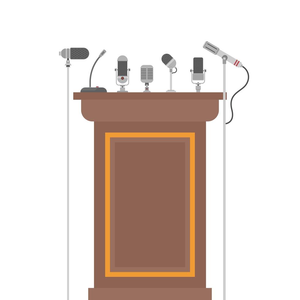 tribuna de podio para altavoces con micrófonos vector