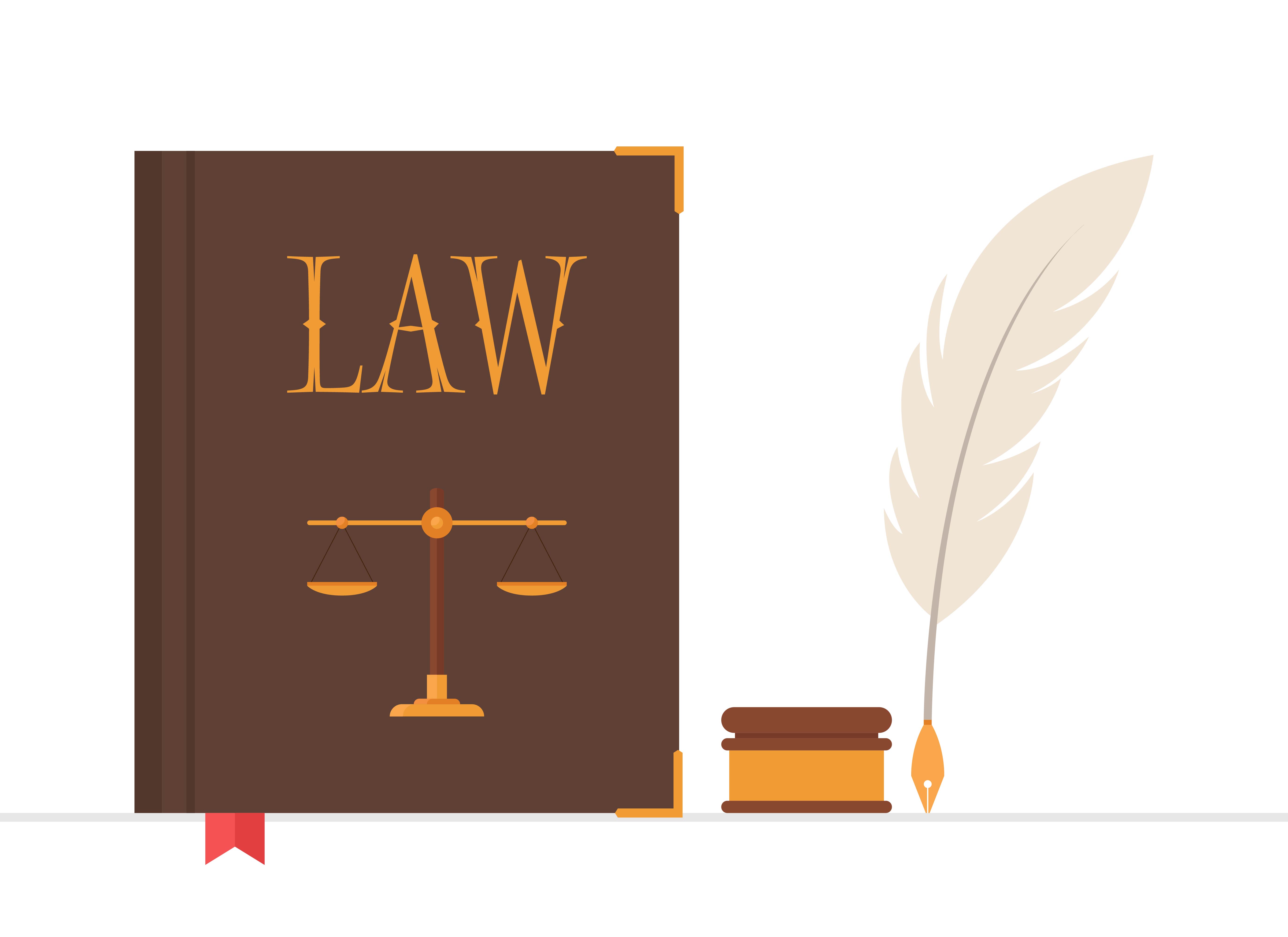 Law book with quill pen and inkwell 1266885 Vector Art at Vecteezy