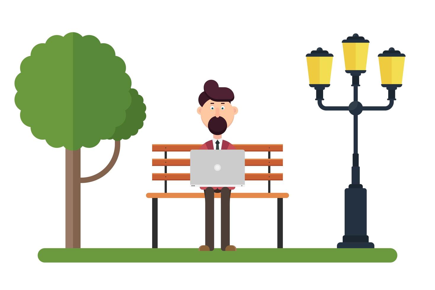 Man character working on the park bench vector