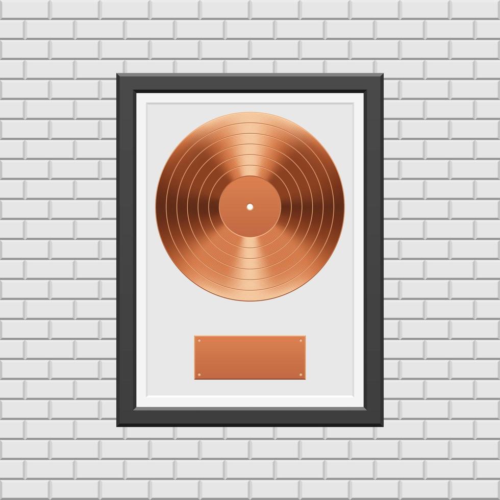 Bronze vinyl record with black frame  vector