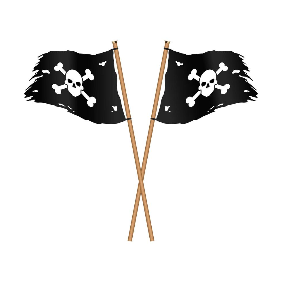 Crossed black pirate flags with skull and crossbones vector