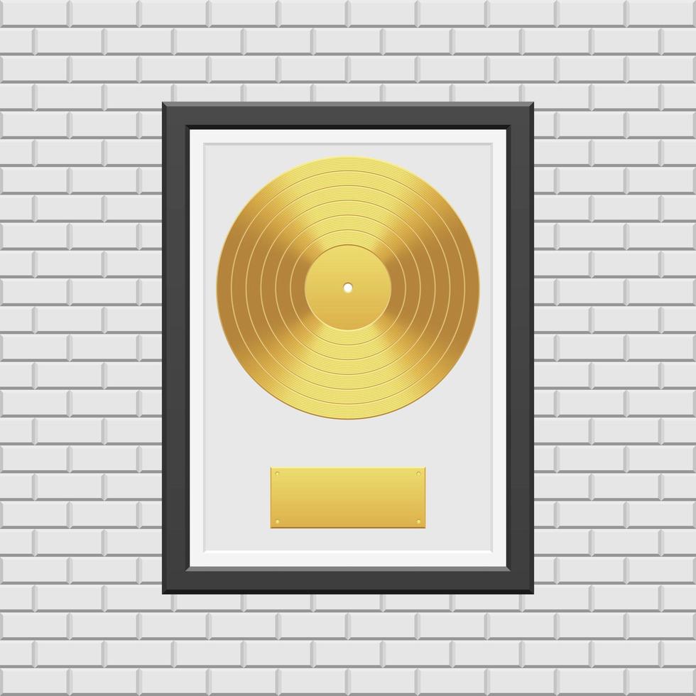 Gold vinyl record with black frame vector