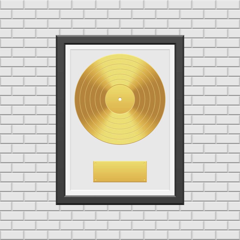 Gold vinyl record with black frame vector