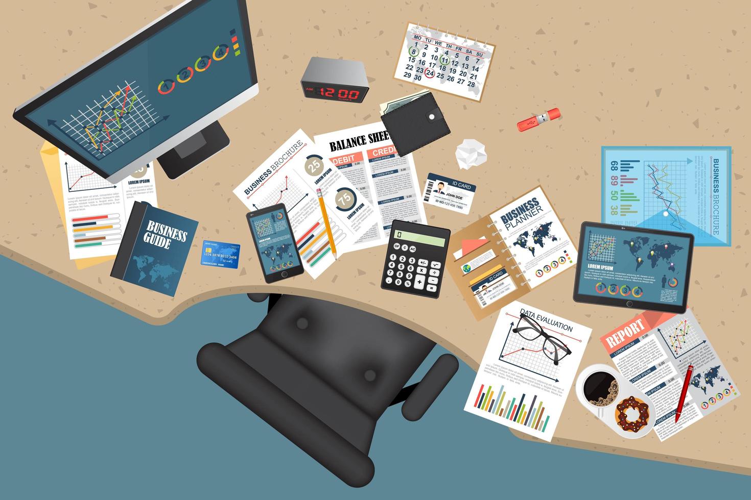 Business planning and auditing top view vector