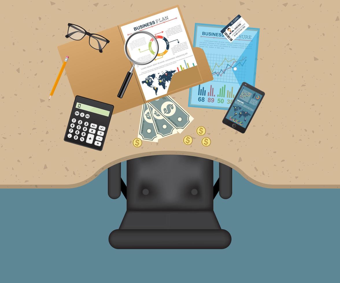 Business planning workspace top view vector