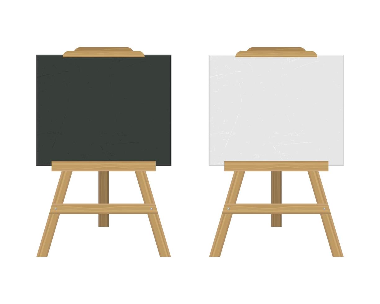 Wooden easels, one stands with blank canvas on white background 2061211  Vector Art at Vecteezy