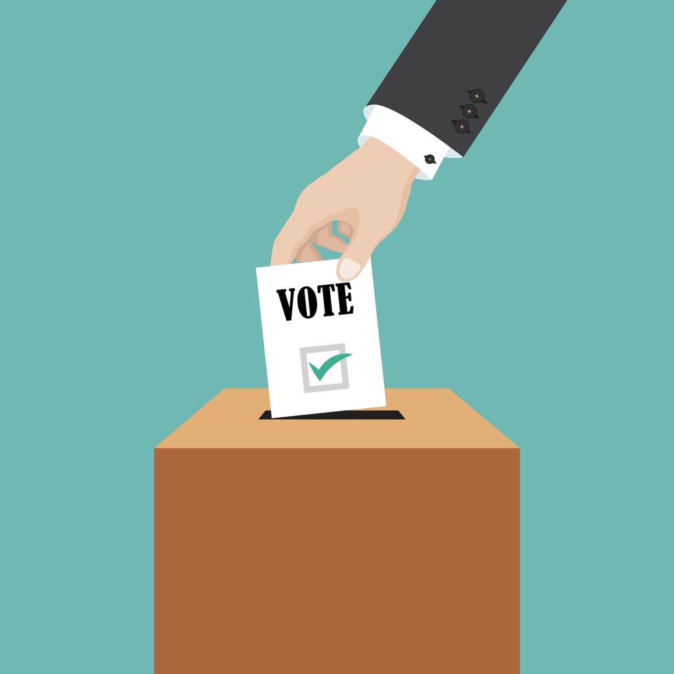 Hand putting voting ballot in box vector