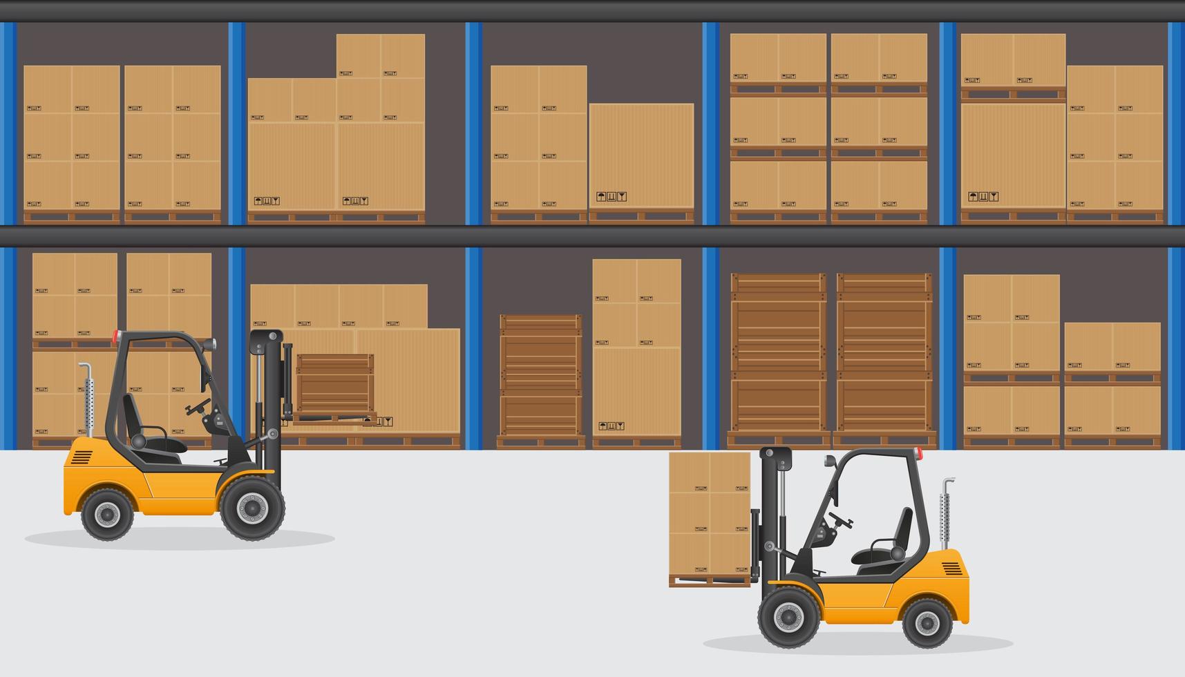 Warehouse with two forklifts  vector