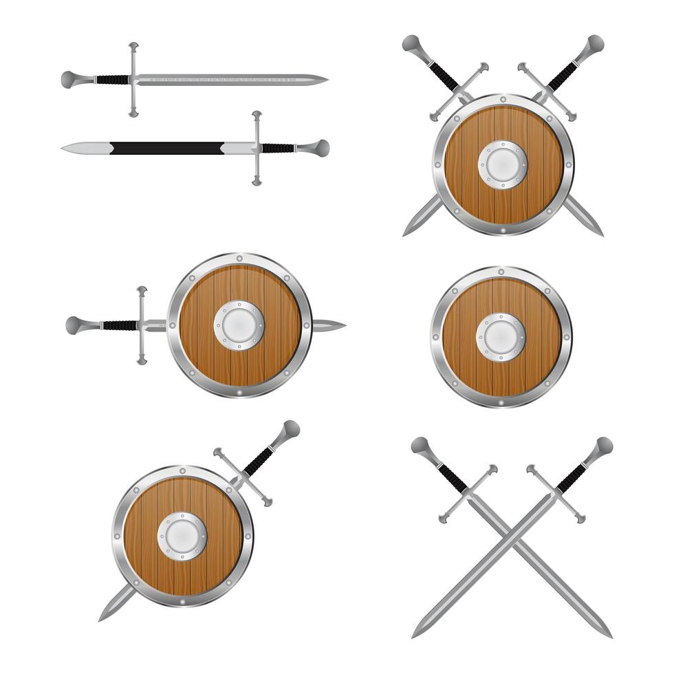 Medieval sword and shield set vector