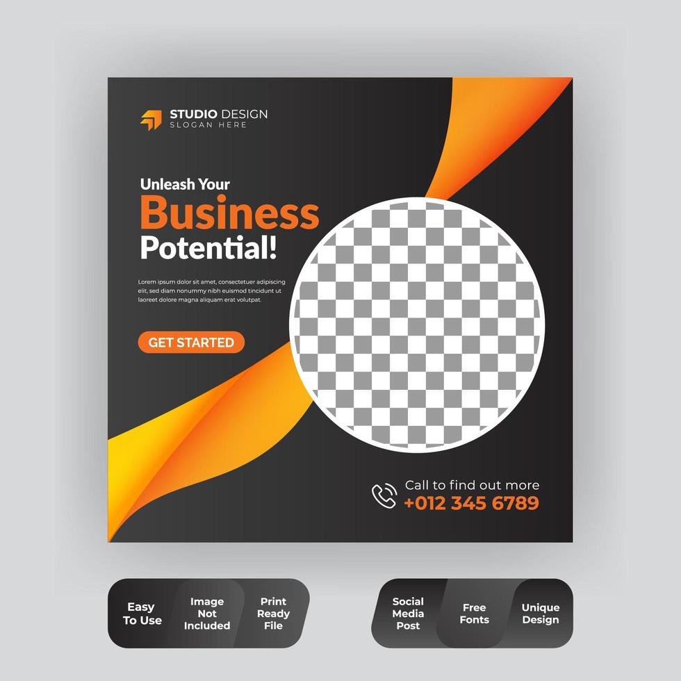 Modern Social Media Orange and Black Banner Template vector